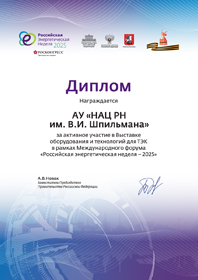 Диплом за активное участие в Российской энергетической неделе